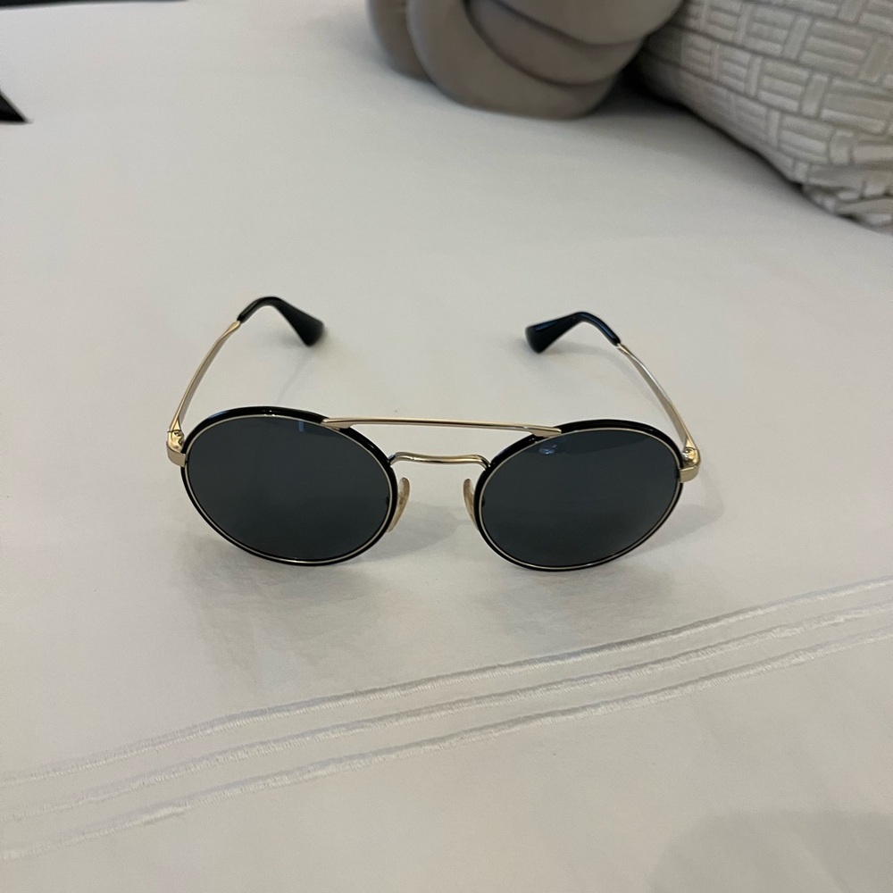 Prada Gold and Black Round Sunglasses